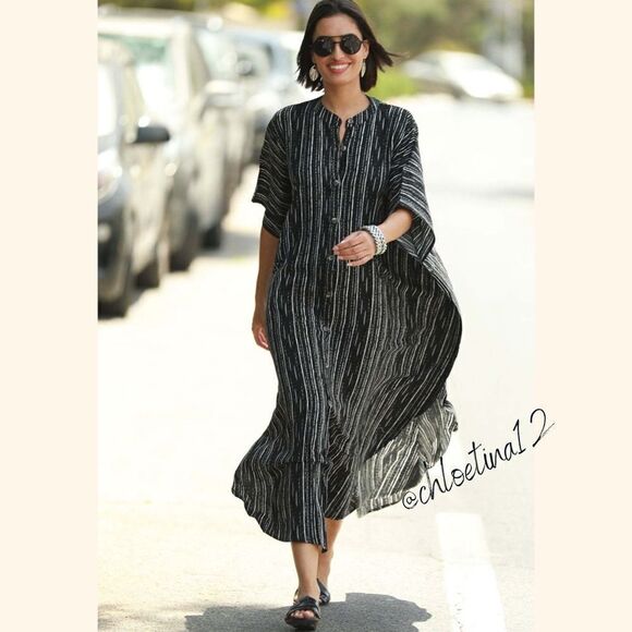 Striped Kaftan In Black - Picture 3 of 8